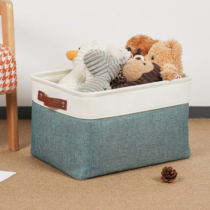 DULLEMELO Storage Baskets for Organizing,Rectangular Fabric Storage Bins with Handles for Office,Bedroom(3-Pack -15 inch X 11 inch X 9.5 inch, White&Dark Green)