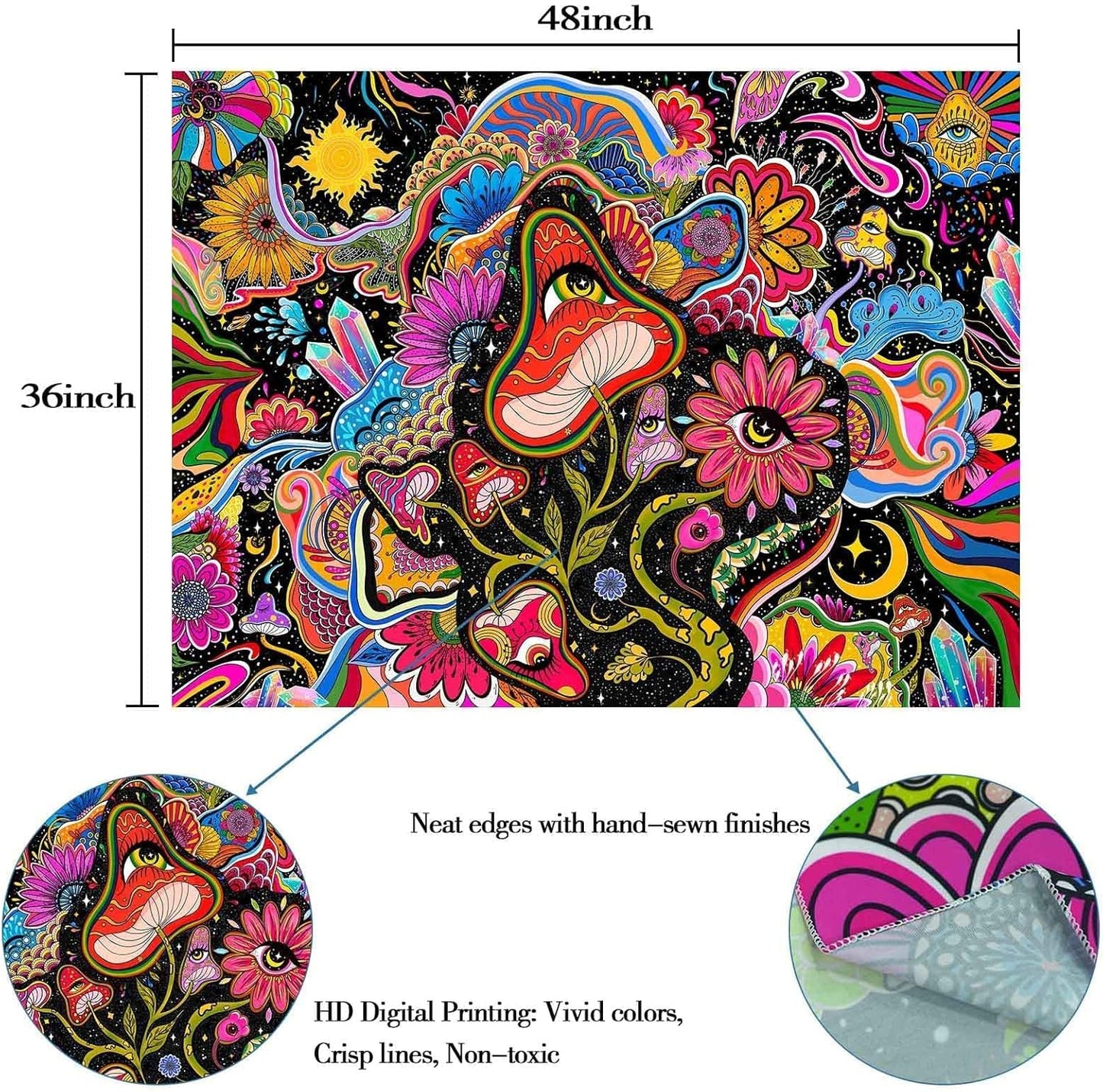 Lunerfex Mushroom Tapestry Pink Flowers Tapestry for Bedroom Aesthetic Tapestries Floral Tapestries Wall Hanging for Bedroom and Living Room Decor Pink Flowers 36×48 Inches