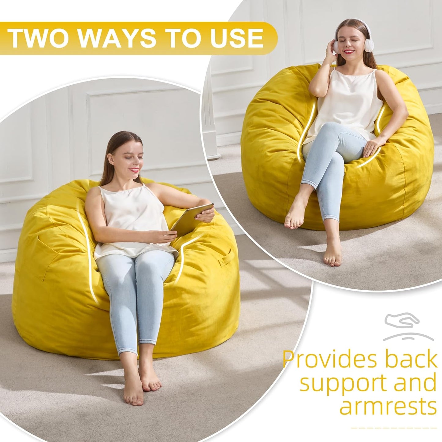 Hobestluk 3FT Bean Bag Chair Giant Bean Bag Chairs for Adults Large Bean Chairs with Removable Cover, Beanbag Chair with Filler, Adult Bean Bag Chairs for Living Room, Bedroom