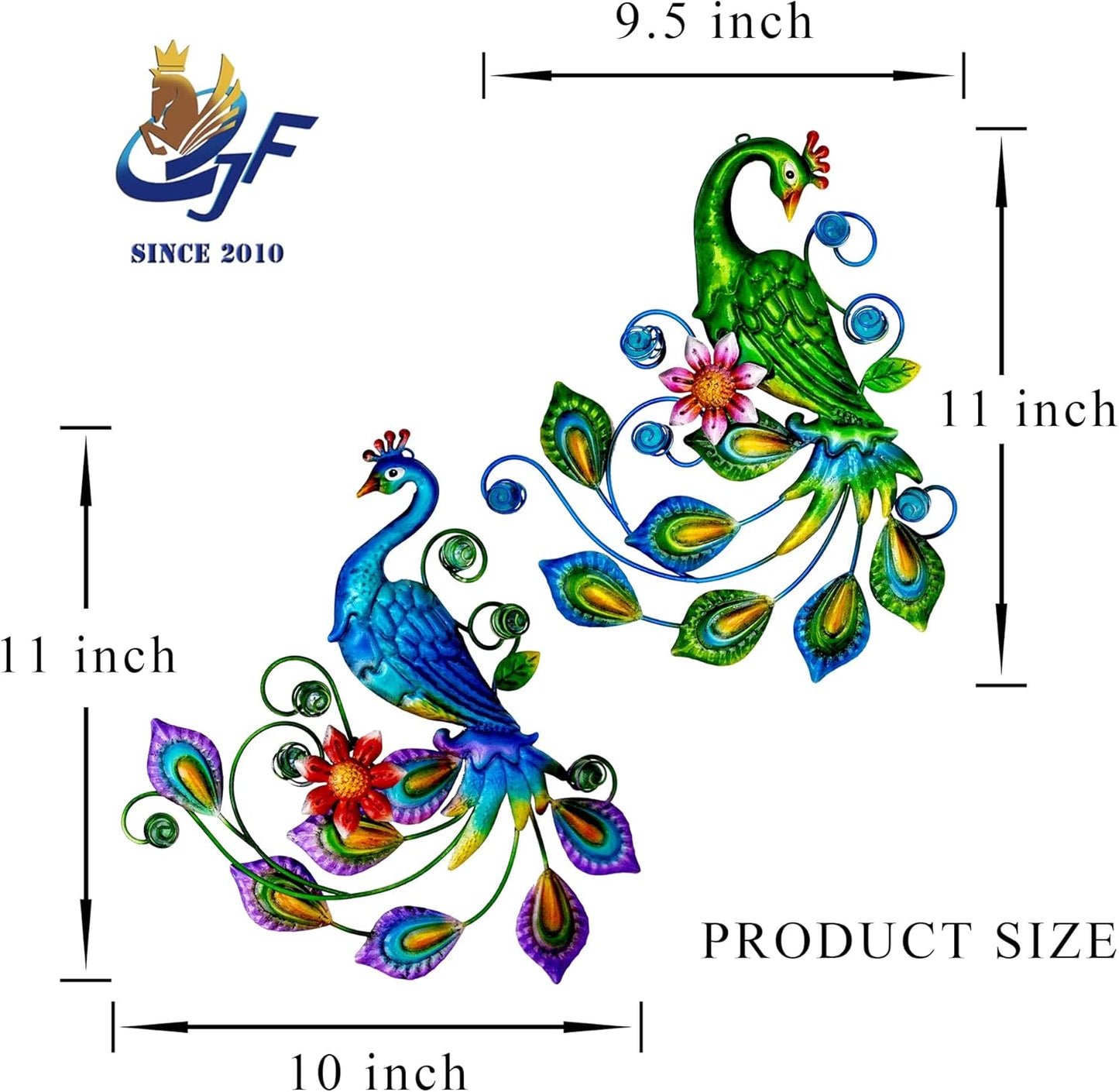 J-Fly Metal Peacock Wall Art - Tropical Outdoor Metal Bird Wall Decor - 11 Inch