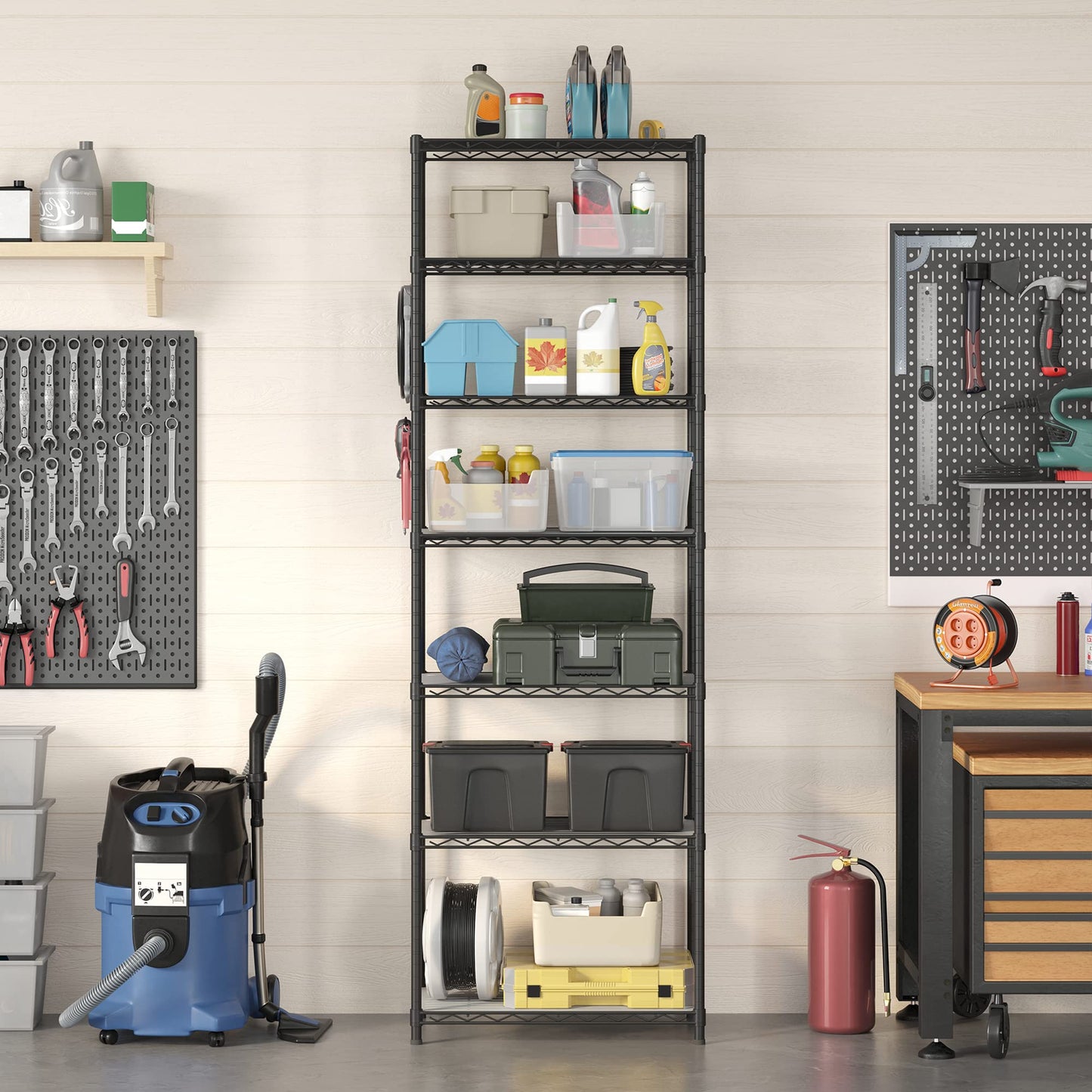 SONGMICS 7-Tier Storage Shelves, Wire Shelving Unit, Kitchen Metal Shelves, Storage Rack with