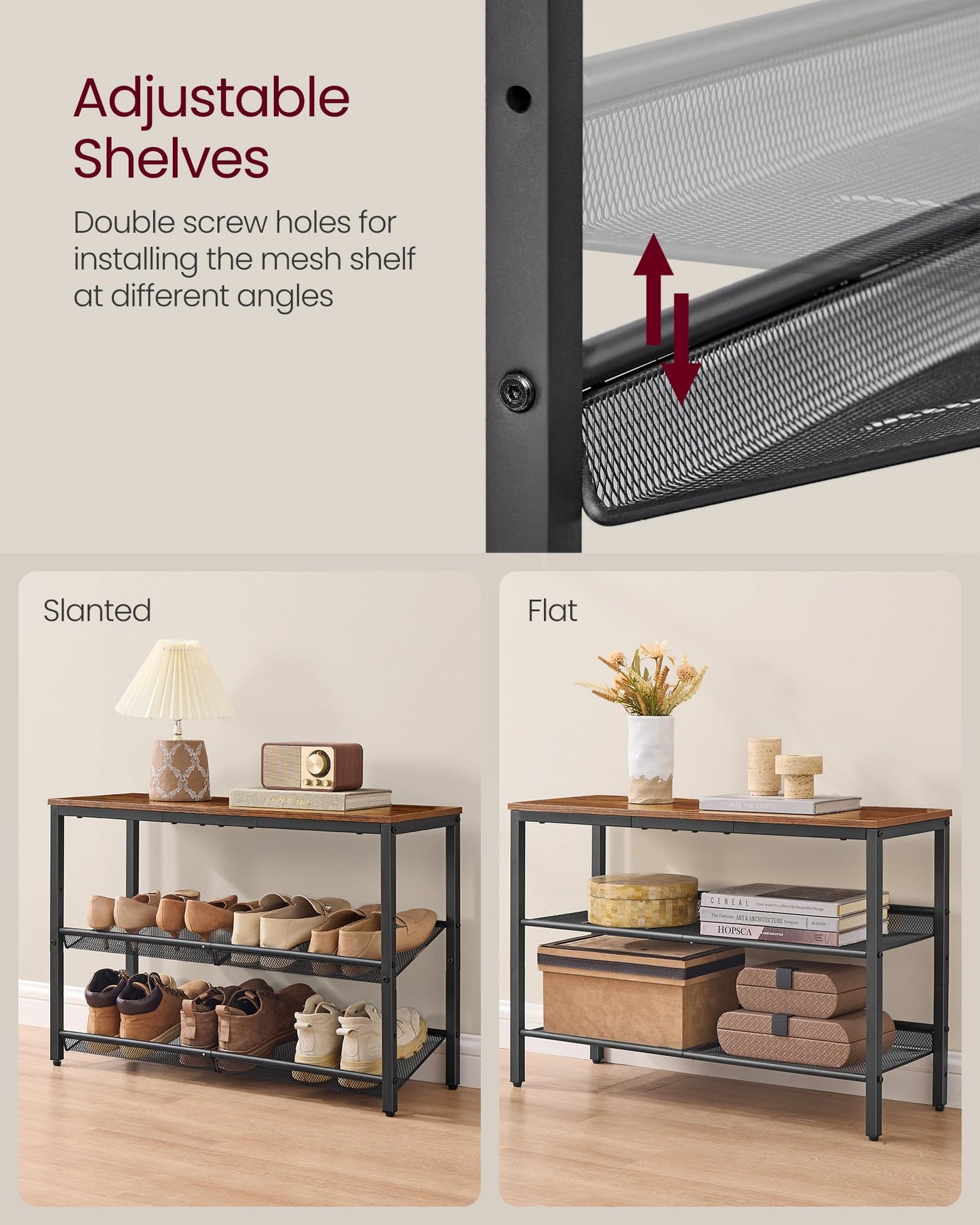 VASAGLE Shoe Rack for Entryway, Freestanding, Adjustable, Industrial