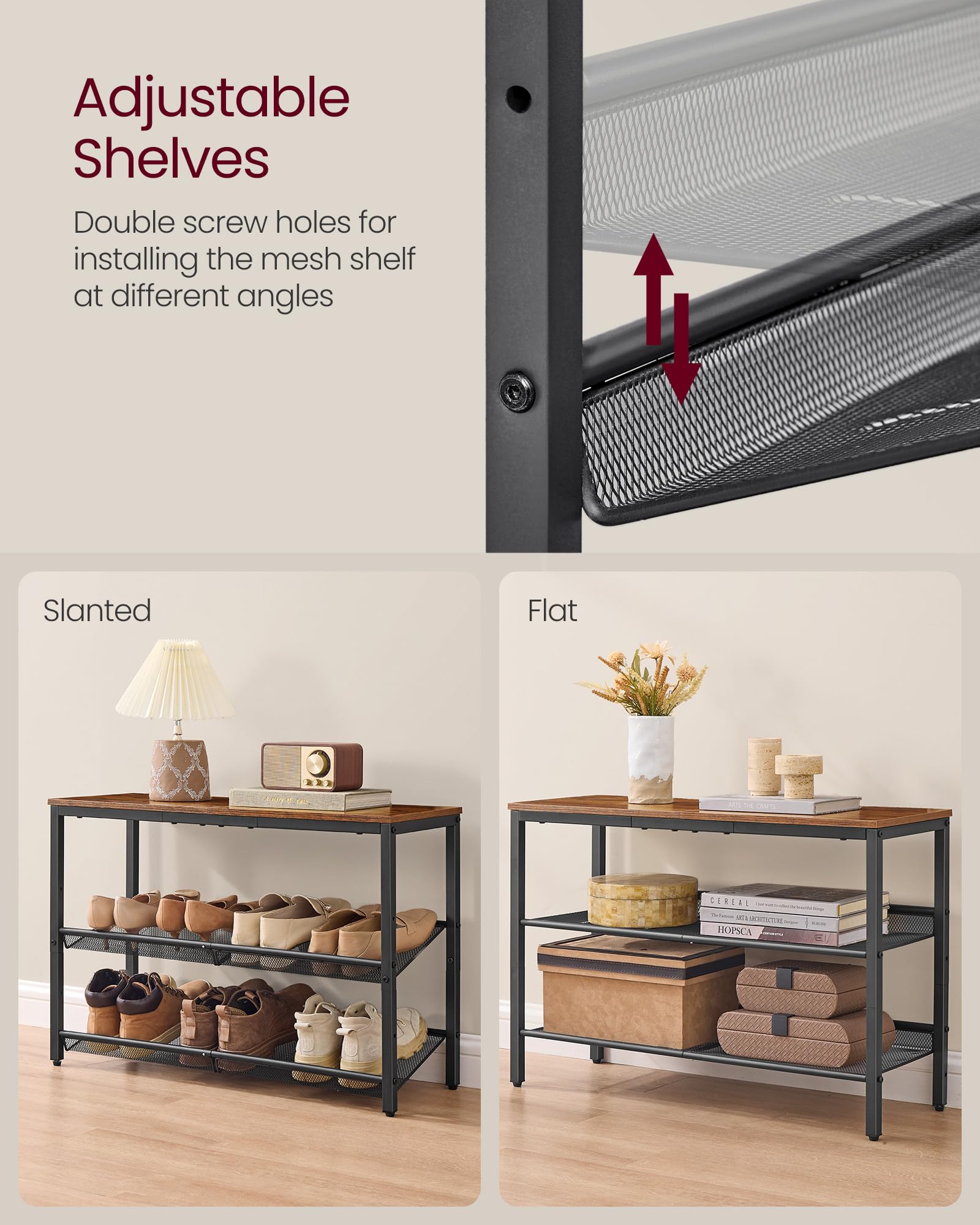VASAGLE Shoe Rack for Entryway, Freestanding, Adjustable, Industrial