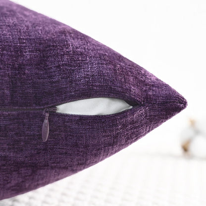 CaliTime Throw Pillow Covers Decorative 18 X 18 Inches Pack of 4 Cozy Chenille Cushion Cases for Couch Sofa Bed Living Room Home Plum Purple