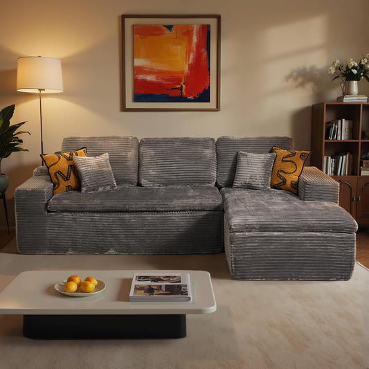 ovios 105” Modular Sectional Sofa with Thicken Seat Cushion, Cloud Couch with Deep Seat, Modern L-Shape Sofas Couches with Chaise,Upholstered Couches for Living Room Bedroom,Grey
