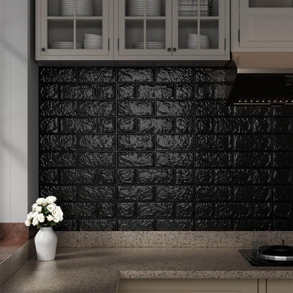 3D Wall Panels Peel and Stick，XPE Foam Stone 3D Wallpaper, Textured Faux Brick Wall Panels Black，30PCS