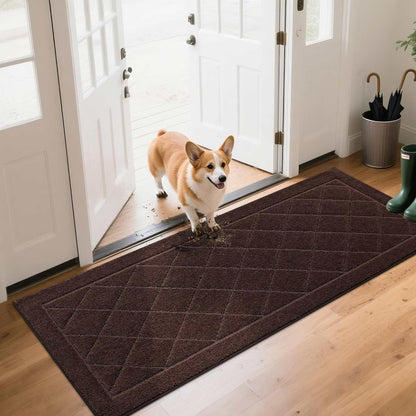 BEQHAUSE Dirt Trapper Door Mat 24" x 60", Doormat Non-Slip Entryway Rugs Washable, Dog Door Mat Stain Resistant and Absorbent Welcome Floor Mat for Front Back Door, Muddy Wet Shoes & Paws, Brown