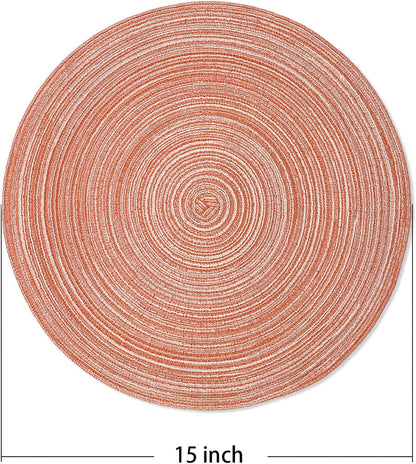 AHHFSMEI Round Braided Placemats Set of 6 Round Table Mats for Dining Tables Natural Woven Heat Resistant Place mats 15 Inch (Light Orange)