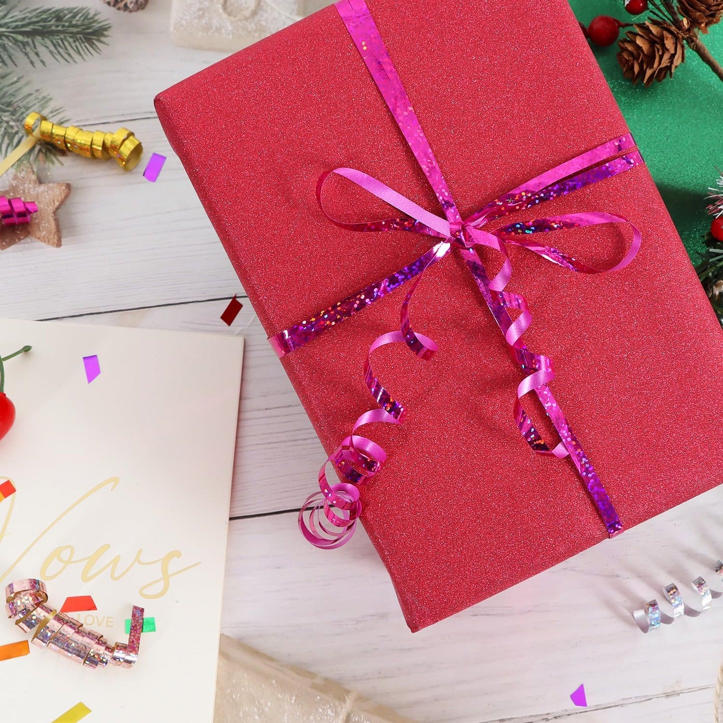 BEISHIDA 500 Yards Hot Pink Crimped Curling Ribbon Shiny Metallic Balloon String Roll Gift Wrapping Ribbon for Party Festival Art Craft Decor Florist Flowers Decoration