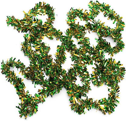 Anderson's Green & Gold Metallic Tinsel Twist for Trailer Or Golf Cart, 4 inches Wide x 25 ft Long, Christmas, Birthday, Mardi Gras, Graduation and Holiday Garland Decor for Parties and Parades