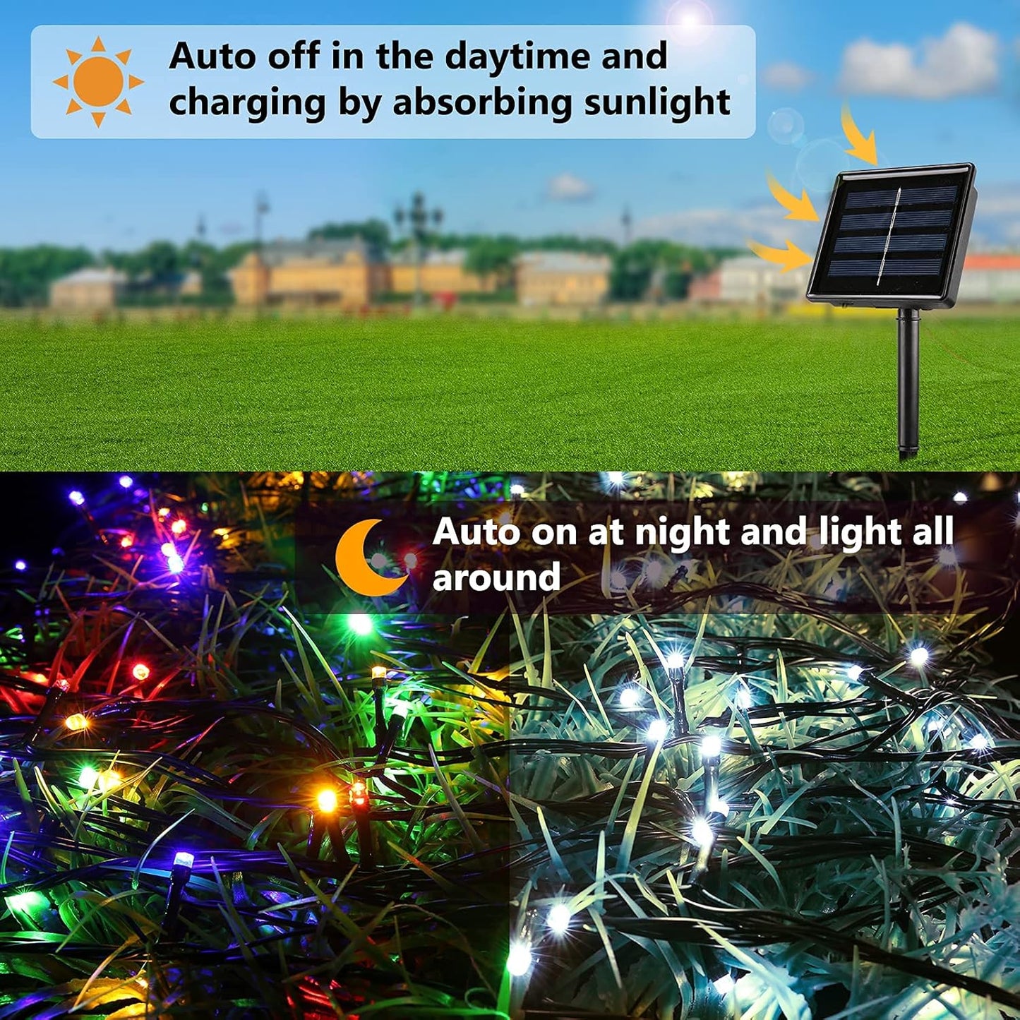 Joomer Color Changing Christmas Lights, 2 Pack Total 144FT 400 LED 12 Modes Solar String Lights Waterproof Twinkle Fairy Lights for Garden Yard Patio Christmas Decoration (White to Multicolor)