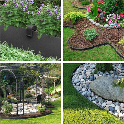 Black Plastic Garden Landscape Edging, 5” Tall Border Coil, Flexible and Strengthened with Anti-UV Treatment (40ft with 12pcs Stakes)