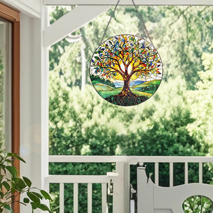 Stained Glass Window Hanging – Double-Sided Glass Sun Catcher with Chain – Memorial Window Art Panel for Home Décor, Spiritual Comfort, and All-Occasion Gifting