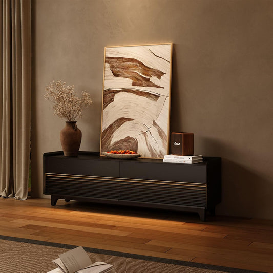 POVISON Fully-Assembled Mid Century Modern TV Stand with Legs, Wood Media Console with Adjustable LED Light for 65-inch TVs, Entertainment Center with Storage for Living Room