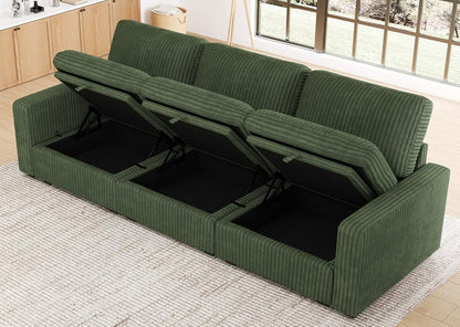 Belffin Modular Sectional Sofa with Storage Ottoman, Oversized Cloud Couch Sectional with Extra Deep Seat, Comfy 3 Seater Sectional Couches for Living Room, Plush Corduroy Green