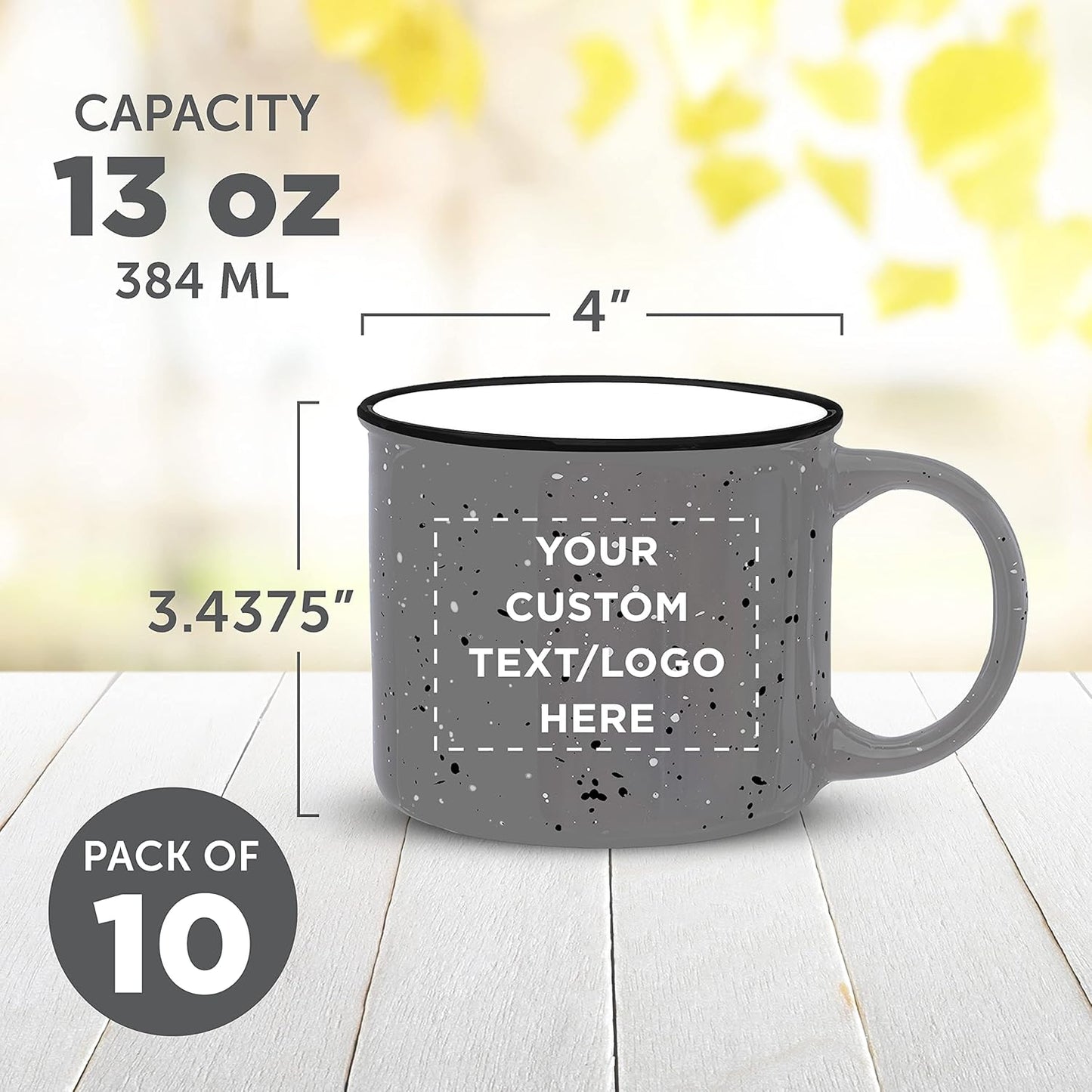 DISCOUNT PROMOS Custom Ceramic Campfire Coffee Mugs 13 oz. Set of 10, Personalized Bulk Pack - Perfect for Tea, Espresso, Cappuccino, Hot Cocoa - Grey