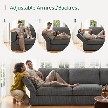 HONBAY Modular Sectional Sofa with Storage Corduroy Sleeper Sofa Modular Sectional Couches for Living Room,Dark Grey