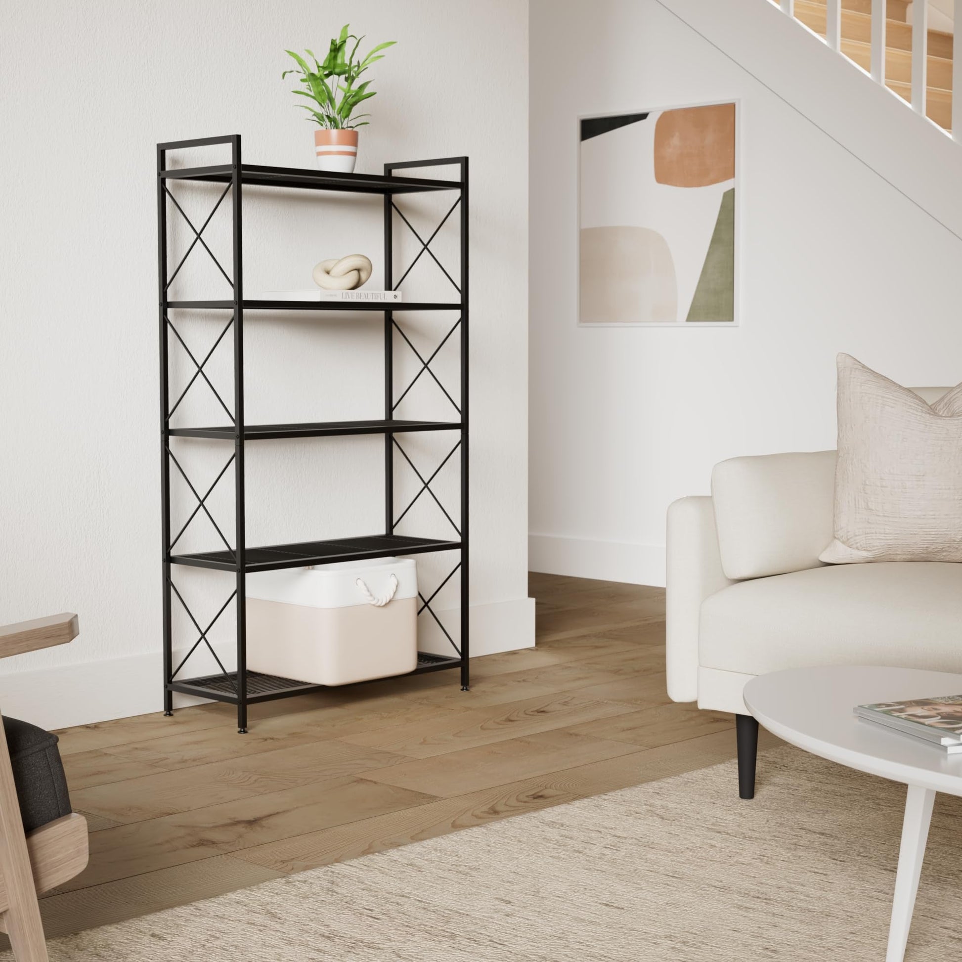 SONGMICS 5-Tier Metal Storage Rack, Shelving Unit with X Side Frames