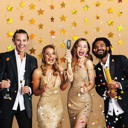 Patelai Glitter Star Garland Banner Decor 130 Feet Star Hanging Bunting Banner Twinkle Backdrop for Homecoming Classroom Wedding Birthday Halloween Christmas Party Supplies(Iridescent Gold)