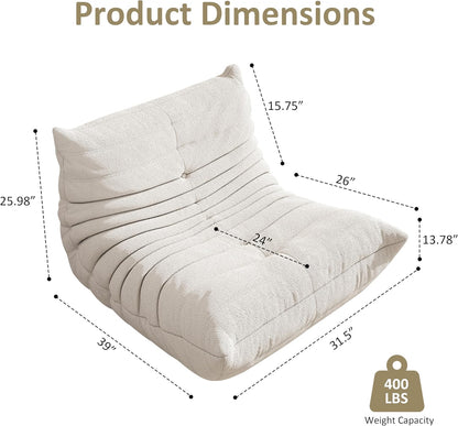 Bean Bag Chair, Oversized Bean Bag Chair for living Room, Fireside Chair for adults with Memory Foam Filled, Big Accent Sofa Lounge Floor Sofa for Gaming, Reading, Relax, No Assembly Required. (Beige)