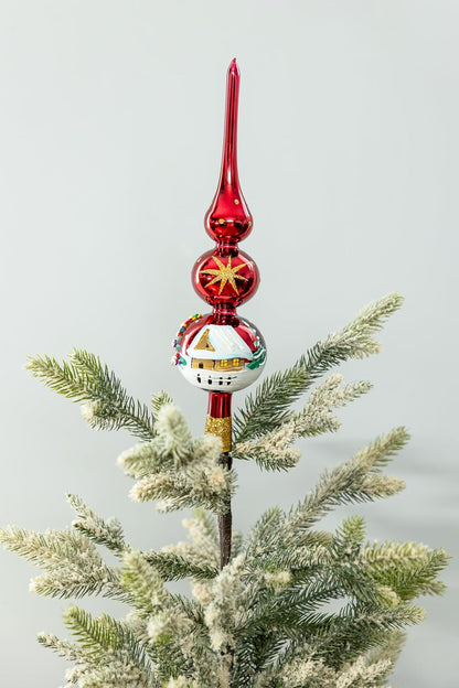 Christmas Tree Topper Spitz Glass Mouth Blown Hand-Decorated Embellishments (Burgundy, 12 inch)