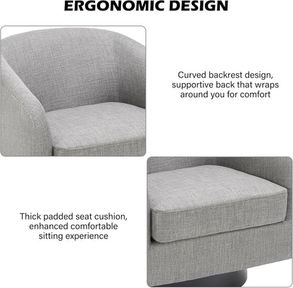 Swivel Barrel Accent Chair Set of 2, Modern Round Linen Arm Chair for Living Room, Bedroom, Comfy Club Reading Chairs for Adults-Linen Fabric Light Grey
