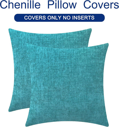 CaliTime Throw Pillow Covers Decorative 16 X 16 Inches Pack of 2 Cozy Chenille Cushion Cases for Couch Sofa Bed Living Room Home Lake Blue