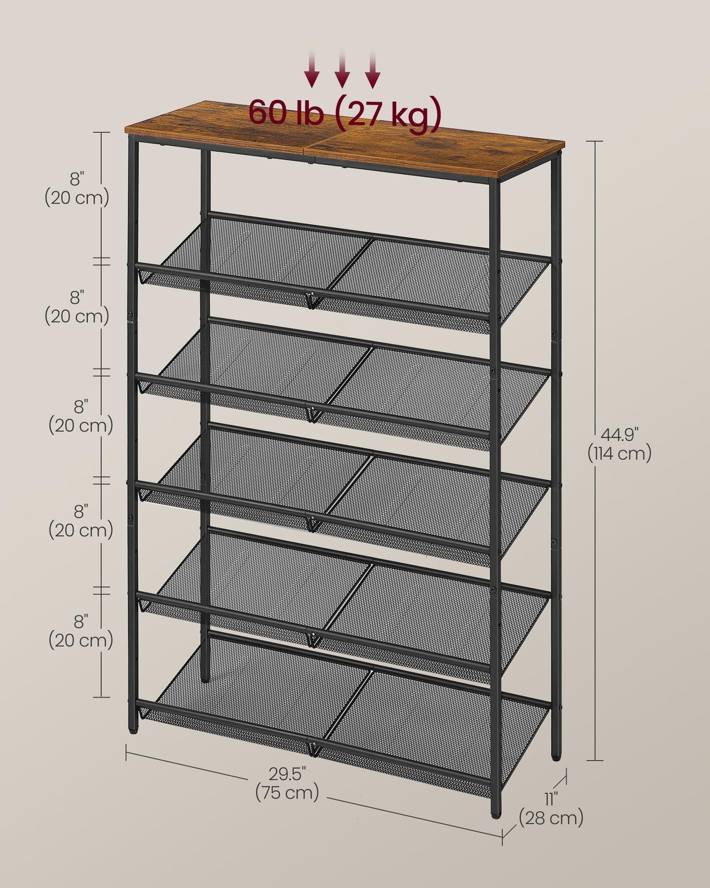 VASAGLE Shoe Rack for Entryway, Freestanding, Adjustable, Industrial