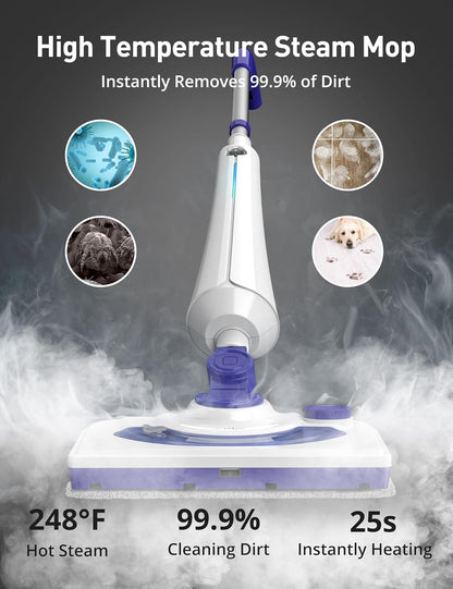 Professional Steam Mop Cleaner, 1300W Floor Steamer with Detergent Chamber, 25S Heat Up, Lightweight Steamer for Cleaning with 2 Washable Pads, Safe for Tiles, Upholstery, Carpet, Hardwood, Navy