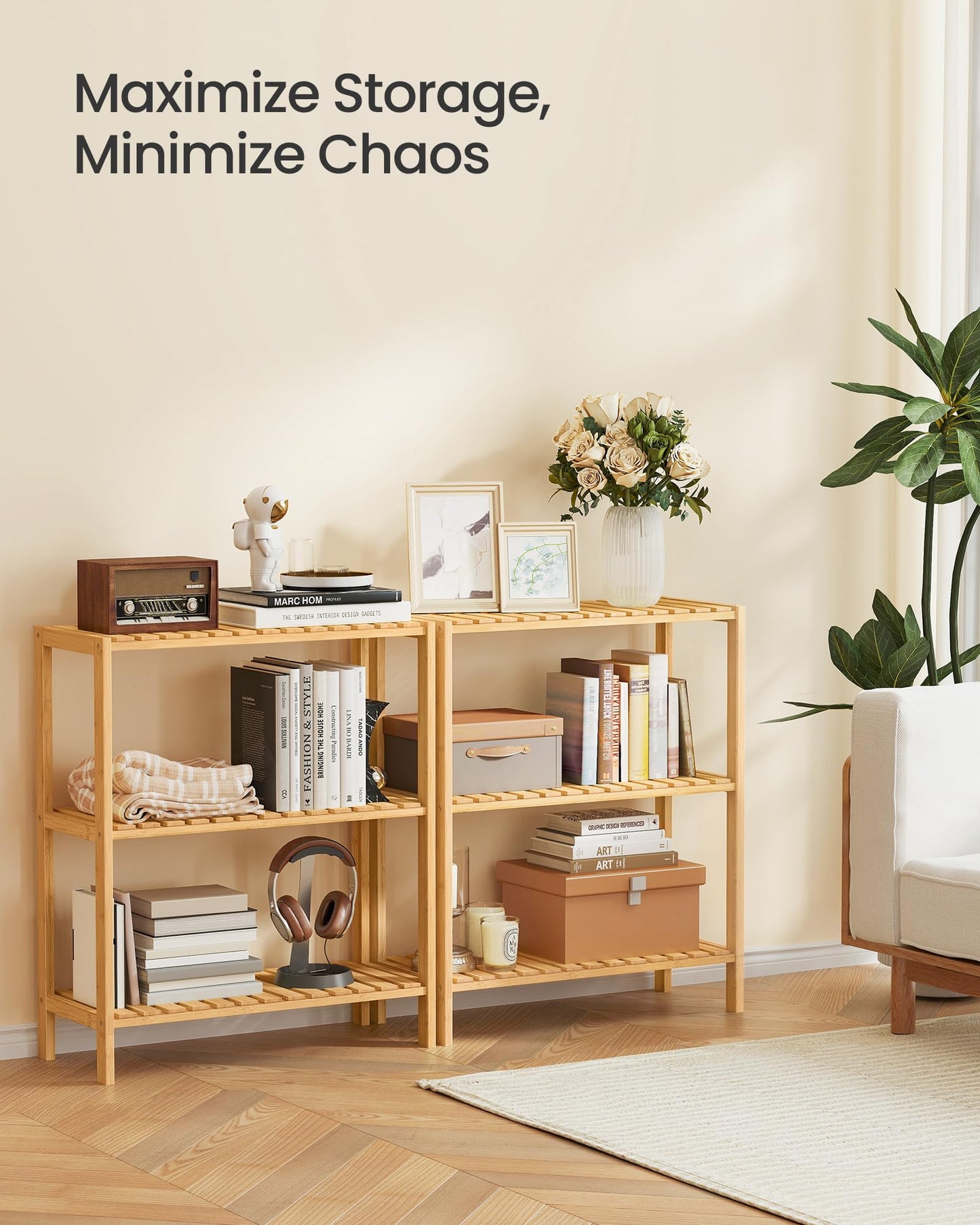 SONGMICS 3-Tier Bamboo Shelf, Freestanding Bathroom Storage Rack