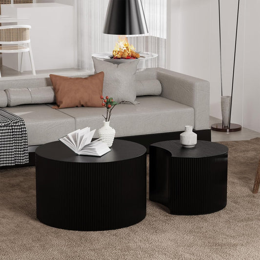 Round Nesting Coffee Table Set of 2 Handcraft Circle Fluted Nesting Coffee Tables Circular Side