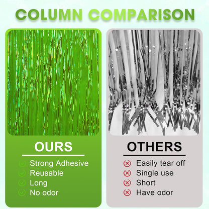3 Pack 3.3x8.2 Feet Neon Green Foil Fringe Backdrop Curtains, Tinsel Streamers Birthday Party Decorations, Fringe Backdrop for Graduation, Baby Shower, Gender Reveal, Disco Party
