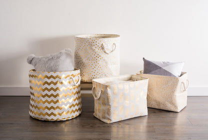DII Polyester Storage Bin, Gold Metallic Collection Collapsible with Handles, Large, Natural