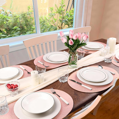 AHHFSMEI Placemats Set of 4 for Dining Table Washable Woven Vinyl Non-Slip 18x12 inches Placemat Heat-Resistant Durable Table Mats for Dining Table Easy to Clean(Pink 4)