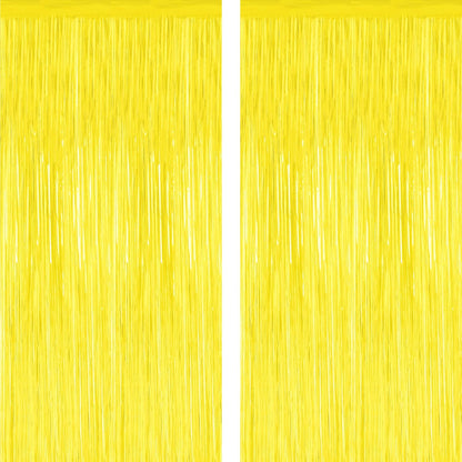2 Pack Backdrop Curtains, 3.28 FT x 7.05 FT Yellow Color Tinsel Backdrop, Metallic Foil Backdrop Fringe Curtains Party Streamer, Party Decorations Photo Backdrop for Birthday