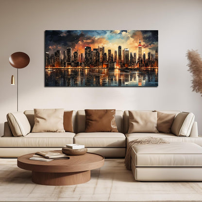 New York Skyline Wall Art for Living Room Modern Canvas Wall Art for Bedroom Above Bed Large Art Work for Office Walls 24 x 48 Inch