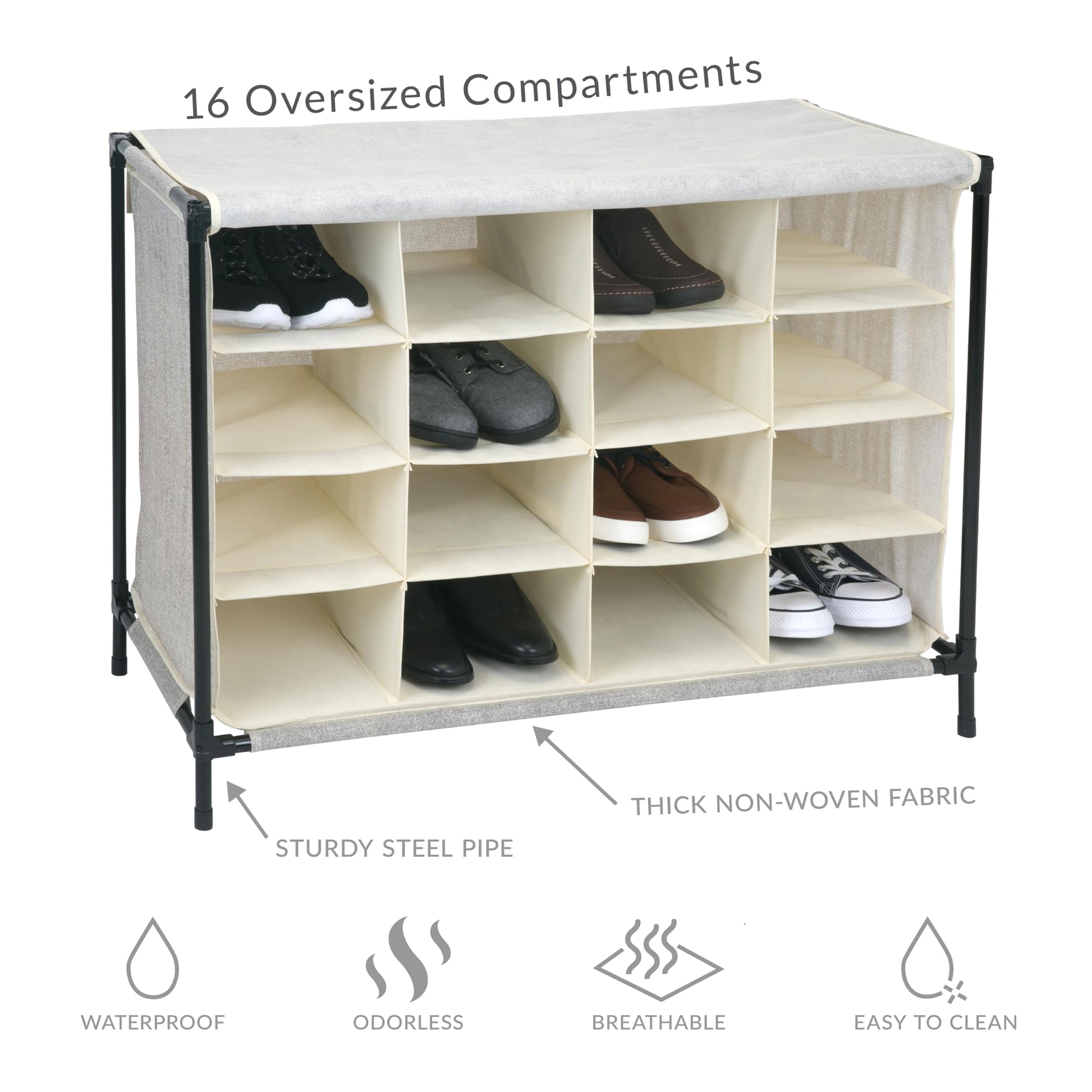 Simplify 16 Pair Shoe Rack with Cover | Stackable | Storage & Organization | Closet | Bedroom |