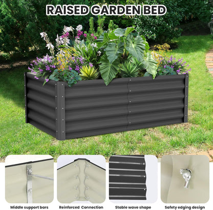 Galvanized Raised Garden Bed Outdoor, 2 Pcs 6x3x1.5FT Outdoor Large Planter Raised Beds Open Base with Safety Edge and Glove for Vegetables Flowers Ground Planter, Dark Grey