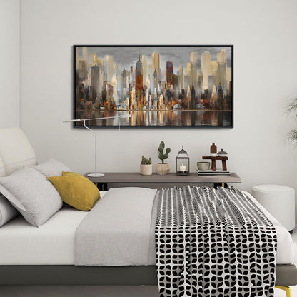 Abstract Brown New York City canvas Wall Art Framed Large Wall Art for Living Room Modern Paintings for Bedroom Cityscape New York Wall Decor Artwork Wall Pictures for Office and Bedroom 24×48in