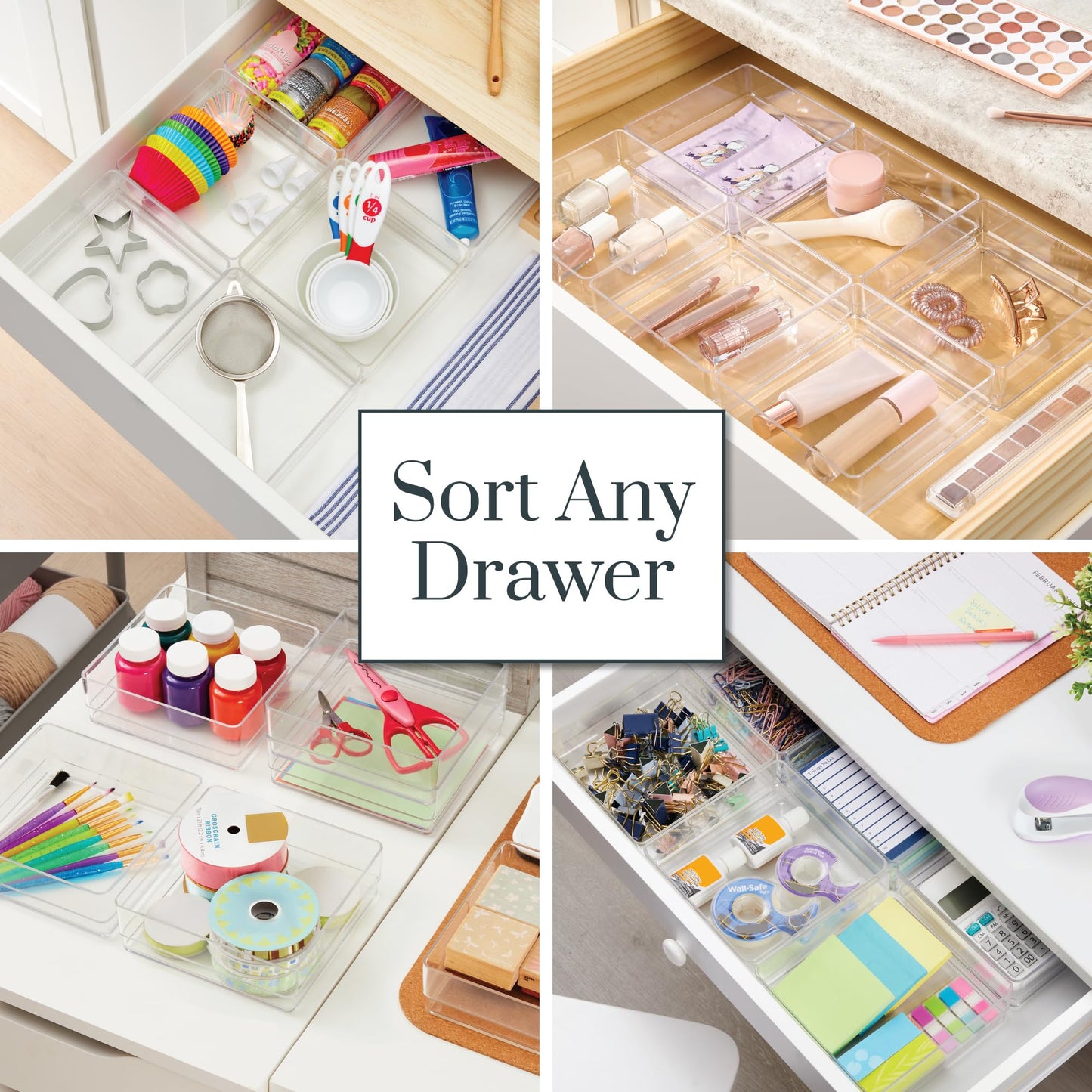 STORi SimpleSort 6-Piece Stackable Clear Drawer Organizer Set | 6" x 6" x 2" Square Trays | Small