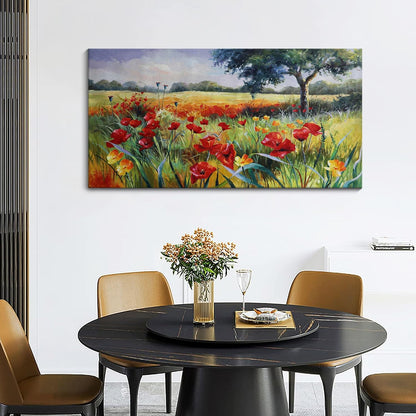 Wall Decor for Living Room Large Wall Art Green Trees Red Yellow Flowers Canvas Art Wall Decor for Bedroom Modern Home Decor Framed, Nature Prints Artwork Wall Decorations 24x48