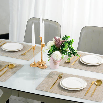 Placemats Set of 6，Non-Slip PVC Weave Table Mats Easy to Clean，Heat Resistant Place Mats for Kitchen Dining Table Decoration Indoor Outdoor，Beige