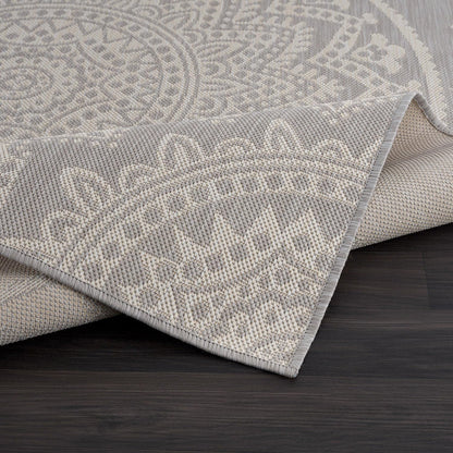 CAMILSON Outdoor Rug 9x12 Modern Area Rugs for Large Indoor and Outdoor Patios and Porches - Waterproof Washable Non-Shedding Easy-to-Clean Outside Carpet (9 x 12, Medallion - Grey/White)