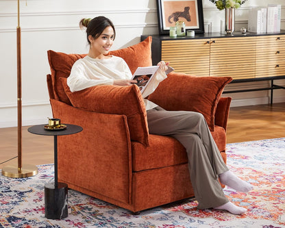 Terracotta Oversized Accent Chair, Upholstered Modern Sofa Chair with Removable Backrest & Detachable Cover, 24.5" Deep Seat Large Reading Armchair