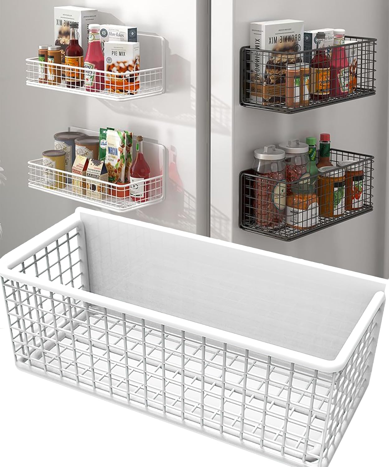 Magnetic Basket Magnetic Fridge Organizer Magnetic Pencil Holder Whiteboard Accessories Home Kitchen Organization (White-High)