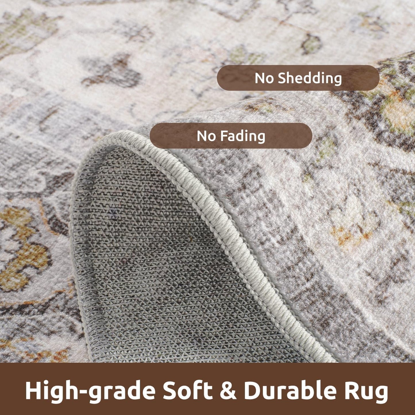 AMOAMI-6FT Round Rug-Rugs for Living Room-Vintage Soft Grey Rugs for Bedroom-Non Slip Circle Rug-Machine Washable Rug for Dining Room Living Room Bedroom Office Under Table