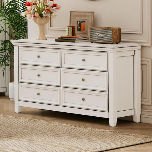 BLANKSPACE White 6 Drawer Dresser, Modern Dresser for Bedroom, Wood Drawer Organizer with Metal Knobs, Large Capacity Cabinet for Bedroom, Hallway