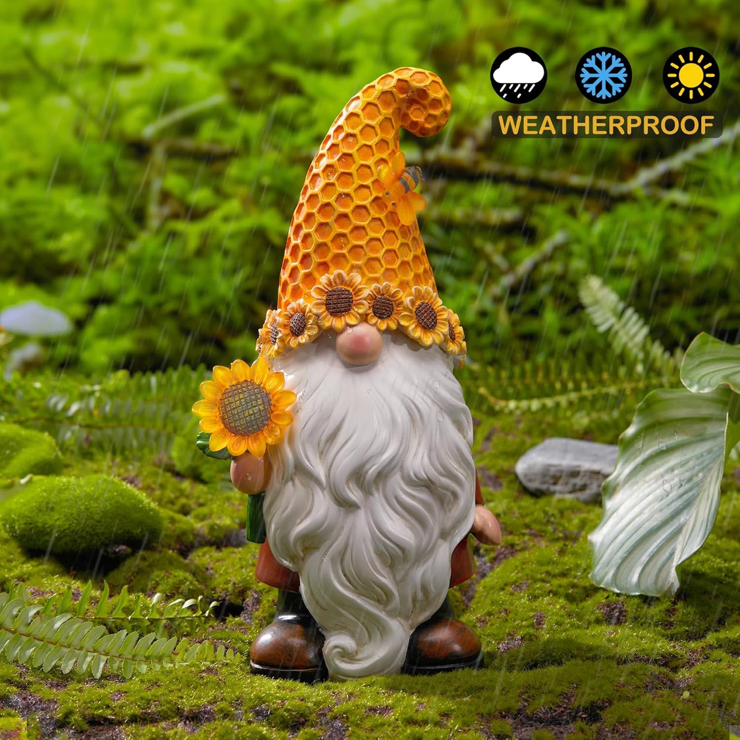 Garden Gnomes Outdoor - Sunflower Gnome Statue with Solar LED Lights for Yard, Patio, Lawn Ornaments - Best Garden Gifts for Mothers Day, Housewarming, Festival