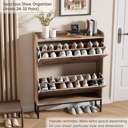 Nicetree Shoe Cabinet with 2 Flip Drawers，Freestanding Shoe Storage Cabinet, Narrow Shoe Organizer