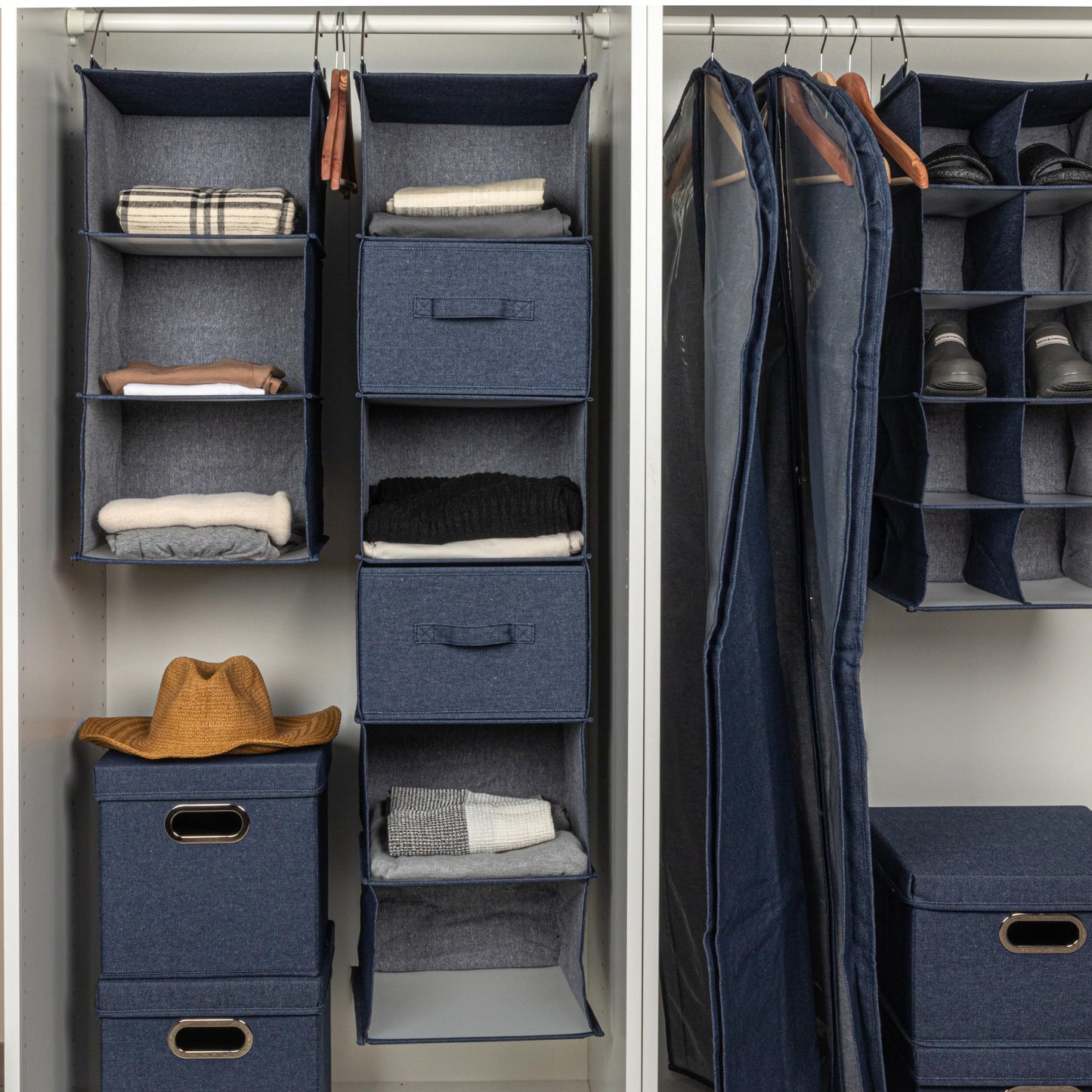 Household Essentials Hanging Cotton Blend Closet Organizer with 6 Storage Shelves, Denim